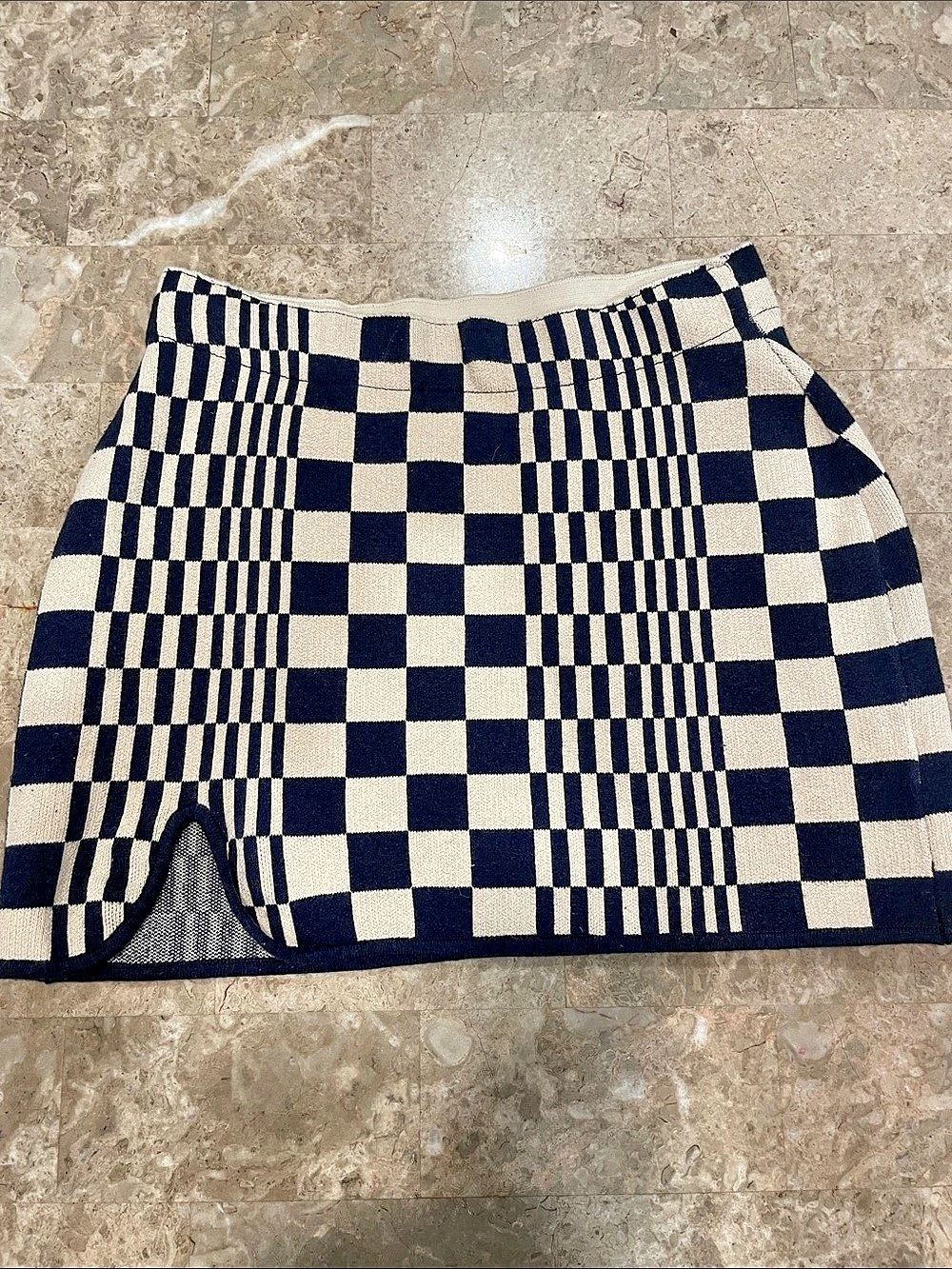 Bodycon Retro Urban Outfitters Checkered Knit Mini Skirt in Blue & White XS
